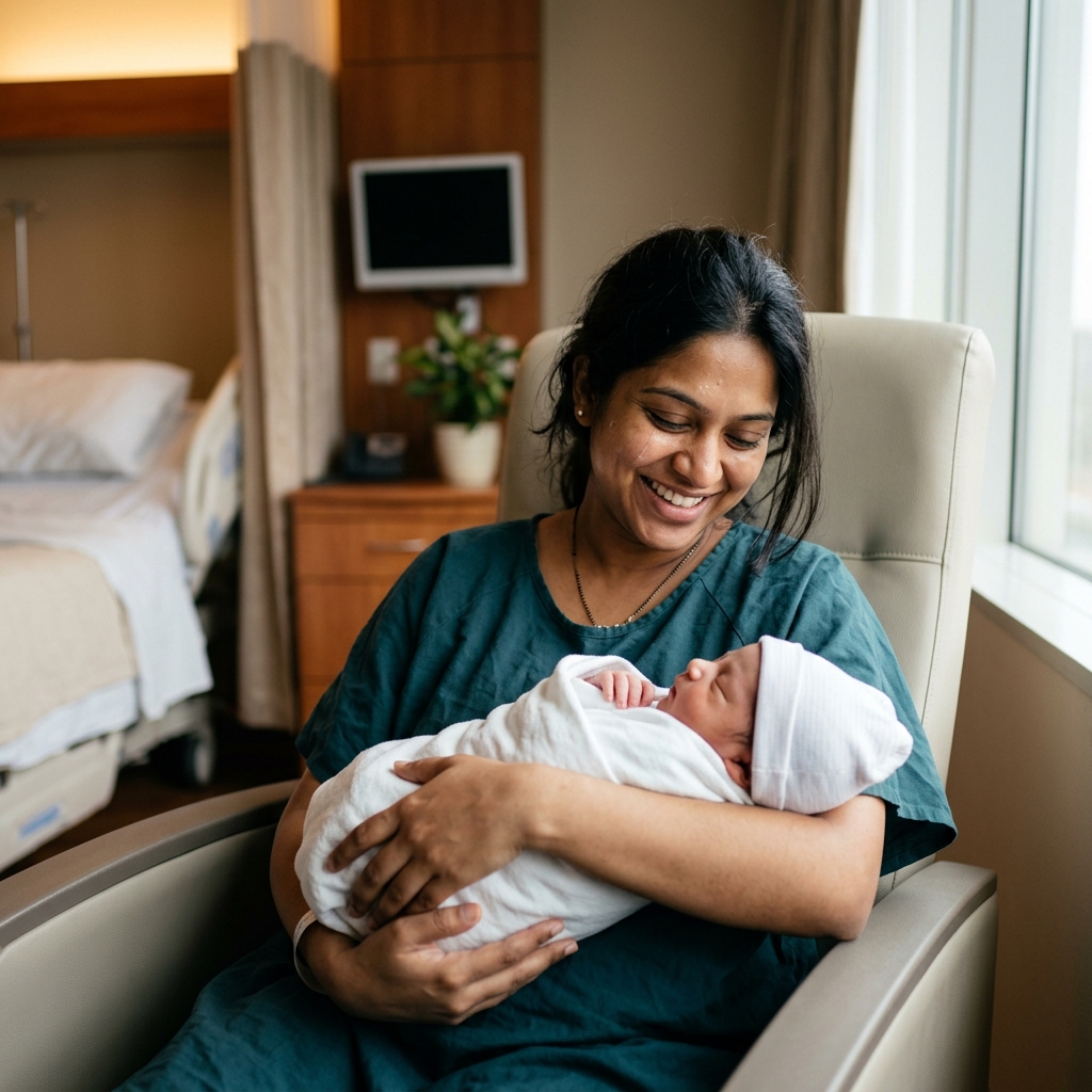 Happy mother with newborn baby in Sikar